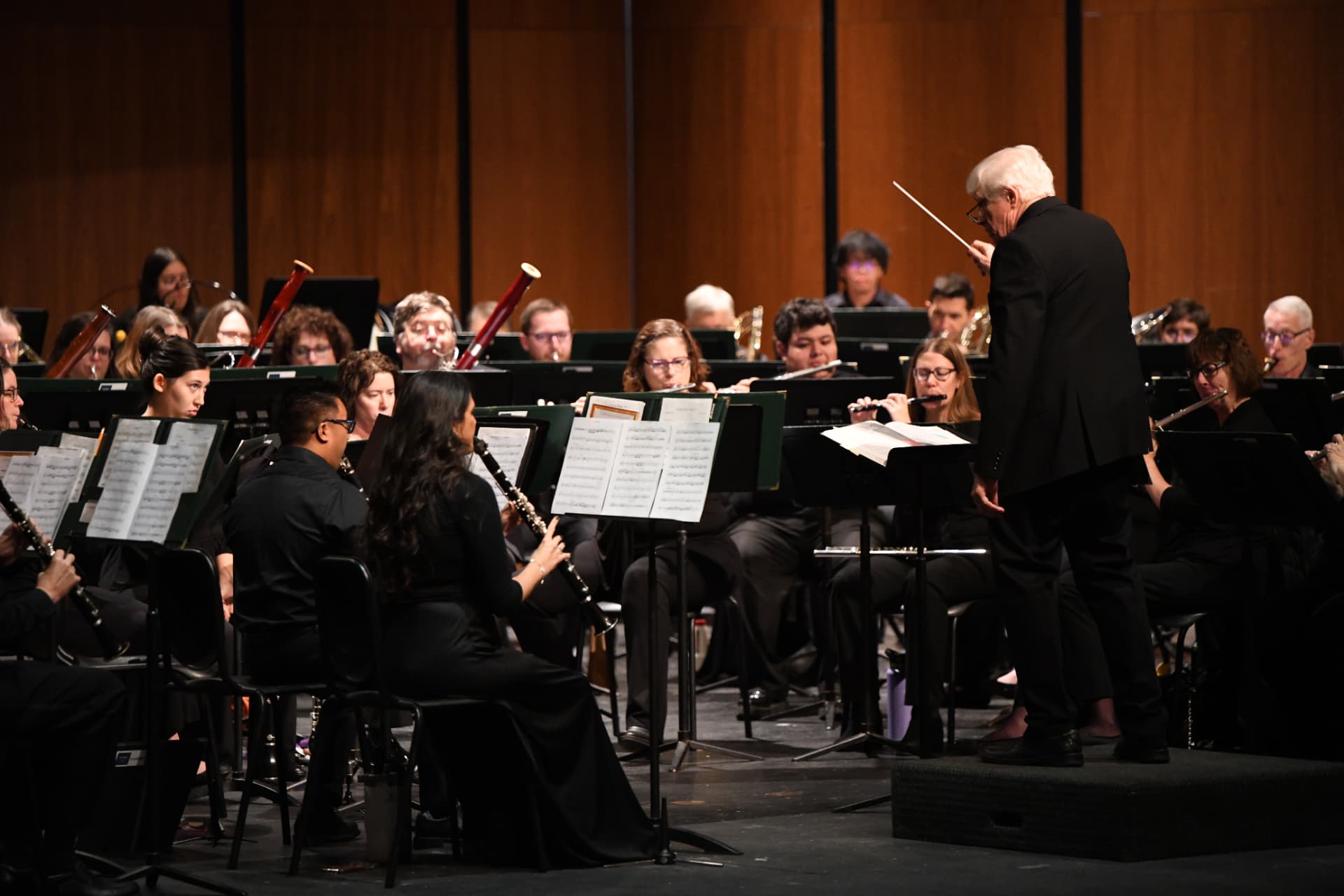The clarinet and flute section at rehearsal
